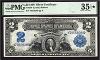 Fr.249, 1899 $2 Silver Certificate, Lyons-Roberts, 79558289, PMG-35 EPQ-Star